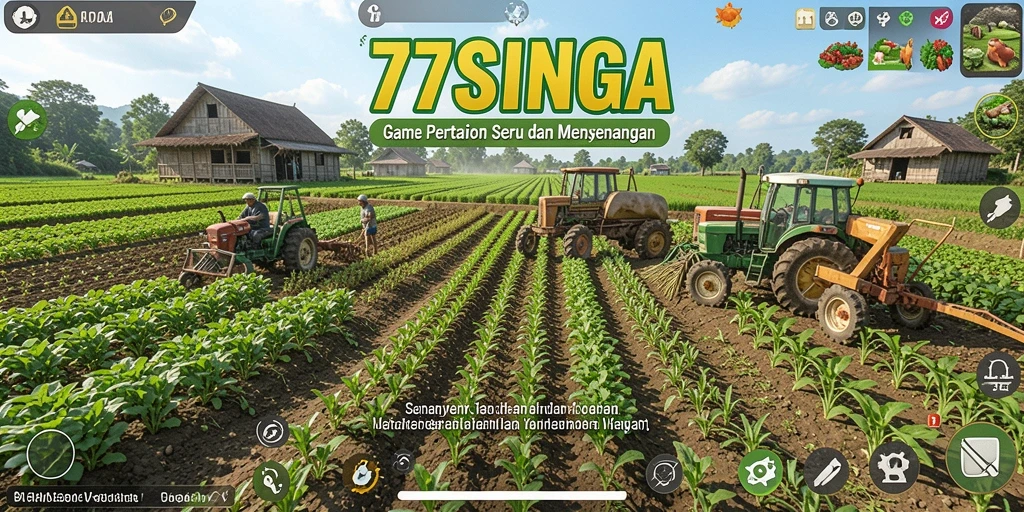 Tampilan gameplay 77SINGA dengan aktivitas bertani yang seru.
