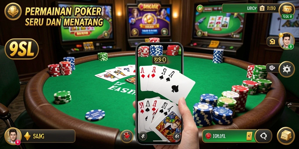 Screenshot gameplay <strong>9SL</strong> menunjukkan suasana seru bermain Poker online.