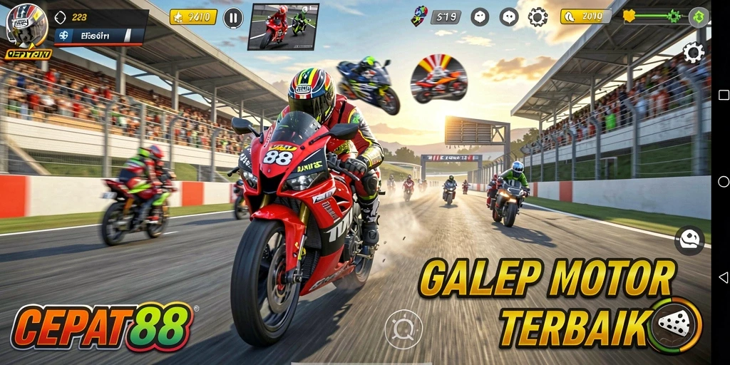 Tampilan balapan seru di <strong>CEPAT88</strong> dengan berbagai motor dan trek menantang.