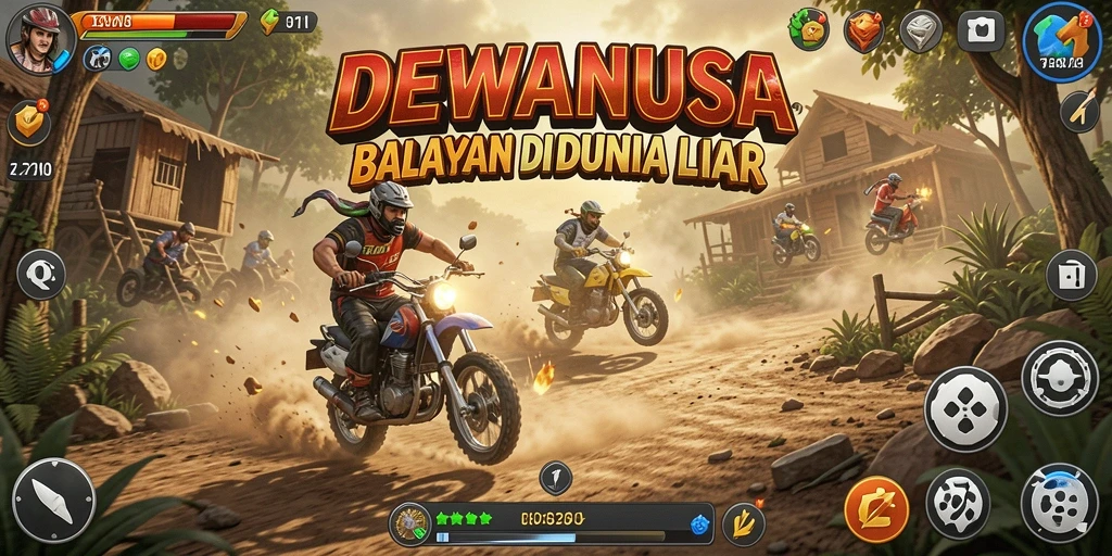 Screenshot utama DEWANUSA menampilkan aksi balapan yang mendebarkan.