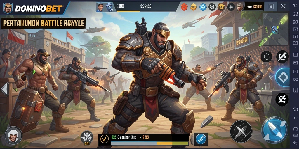 Tampilan gameplay seru di DOMINOBET dengan pertarungan intens Battle Royale.