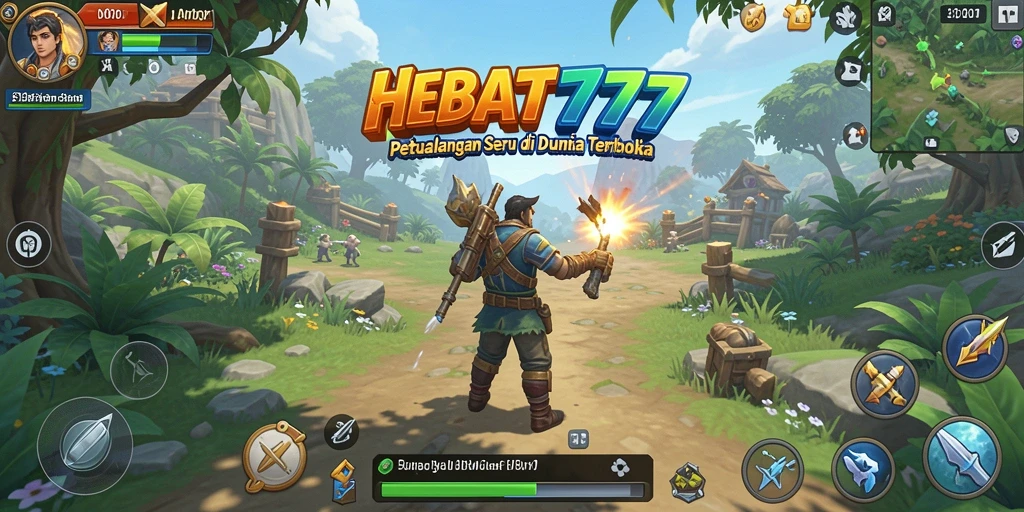 Tangkapan layar gameplay HEBAT777 yang menunjukkan petualangan di dunia terbuka.