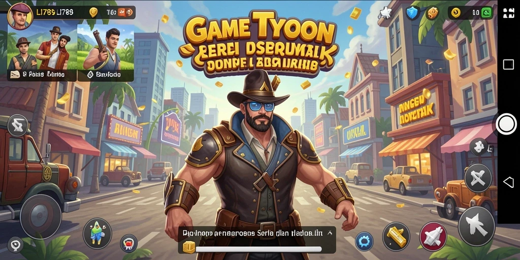 Screenshot utama menunjukkan gameplay dan pembangunan bisnis di LI789.