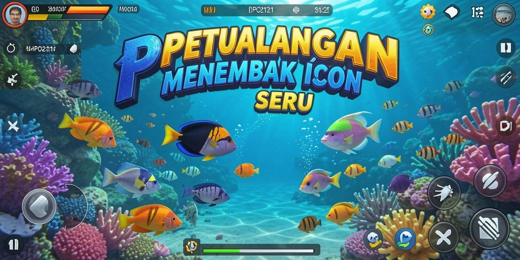 Screenshot MPO2121 menampilkan aksi seru dalam menembak ikan.