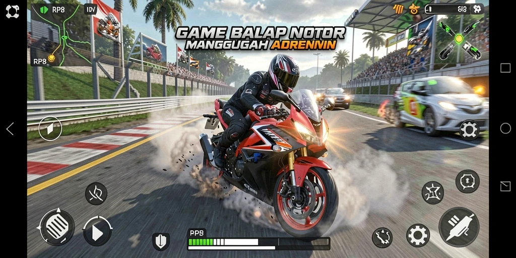 Gameplay mendebarkan dari game balap motor RP8 yang penuh aksi.