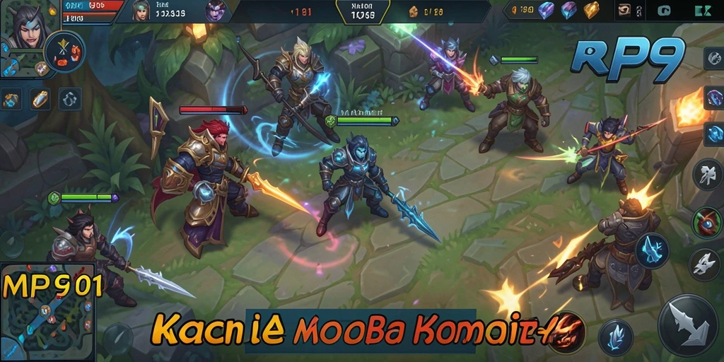 Tampilan layar permainan RP99 yang menampilkan aksi seru dalam pertarungan MOBA.